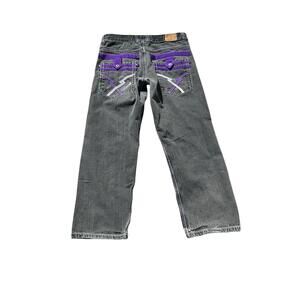 VINTAGE Ubug Y2K Wide Leg Baggy Jeans Purple Embroidery